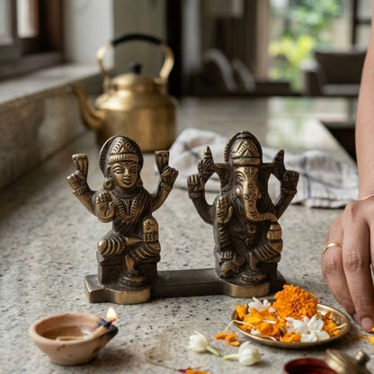 Laxmi Ganesh Murthi Brass Decorative Idol for Home & Pooja