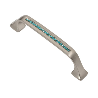 Bellissima Cabinet Pull Satin Nickel Aqua Blue Crystal Decorative Handle