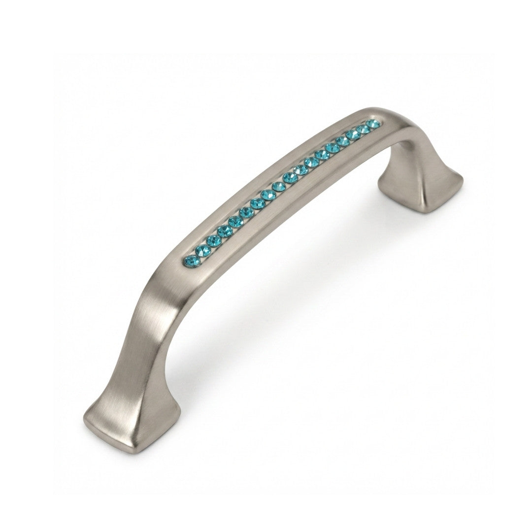 Bellissima Cabinet Pull Satin Nickel Aqua Blue Crystal Decorative Handle