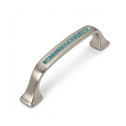 Bellissima Cabinet Pull Satin Nickel Aqua Blue Crystal Decorative Handle