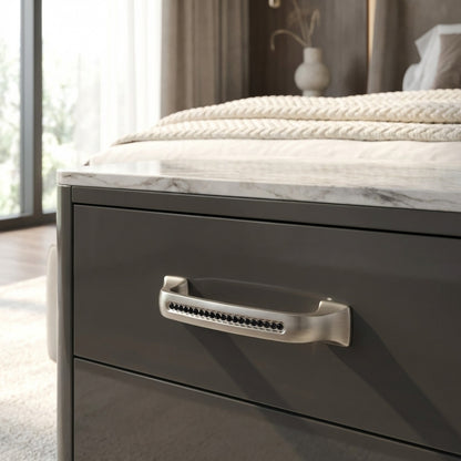 Bellissima Cabinet Pull Satin Nickel Black Crystal Decorative Handle