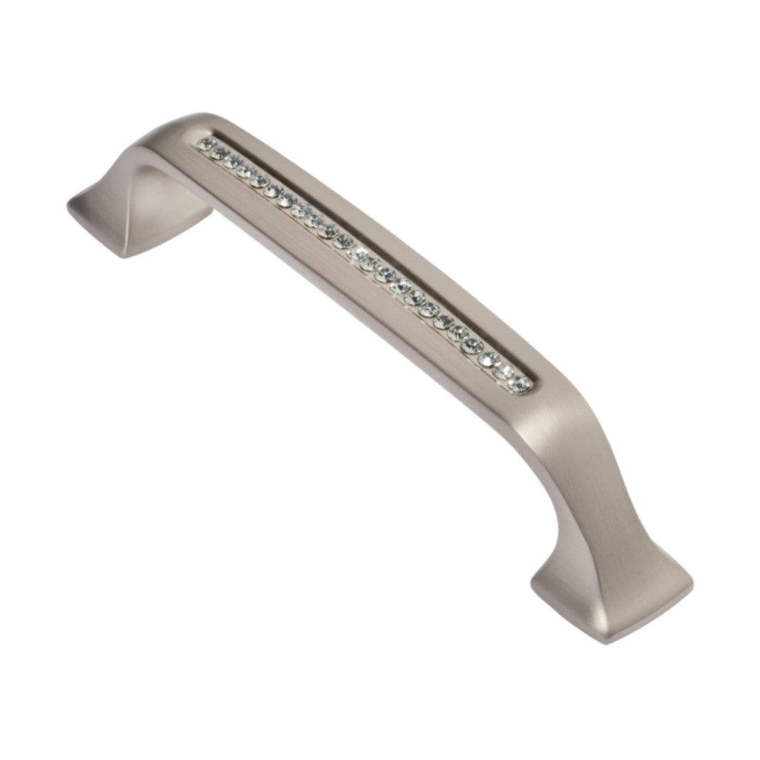 Bellissima Cabinet Pull Satin Nickel Clear Crystal Decorative Handle