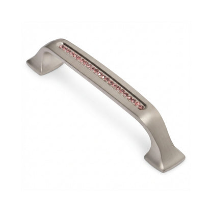 Bellissima Cabinet Pull Satin Nickel Pink Crystal Decorative Handle