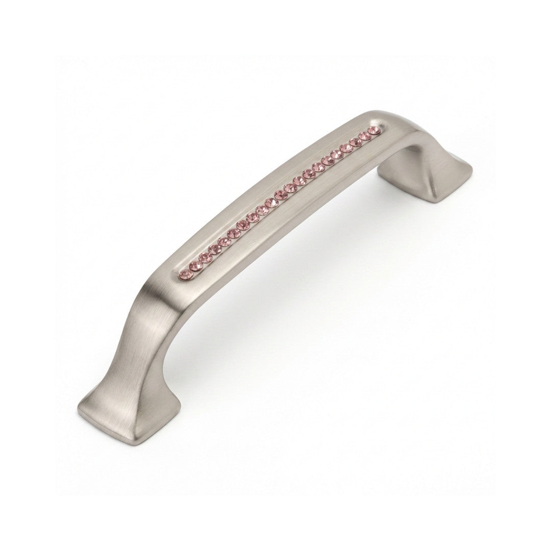 Bellissima Cabinet Pull Satin Nickel Pink Crystal Decorative Handle
