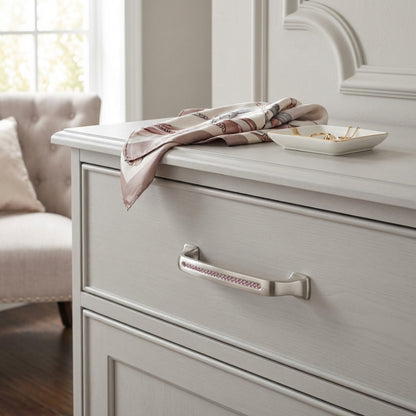 Bellissima Cabinet Pull Satin Nickel Purple Crystal Decorative Handle