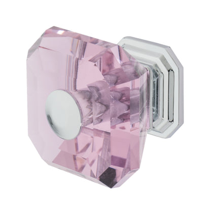 Clubhouse Cabinet Knob Polished Chrome Pink Crystal Decorative Knob