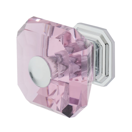 Clubhouse Cabinet Knob Polished Chrome Pink Crystal Decorative Knob