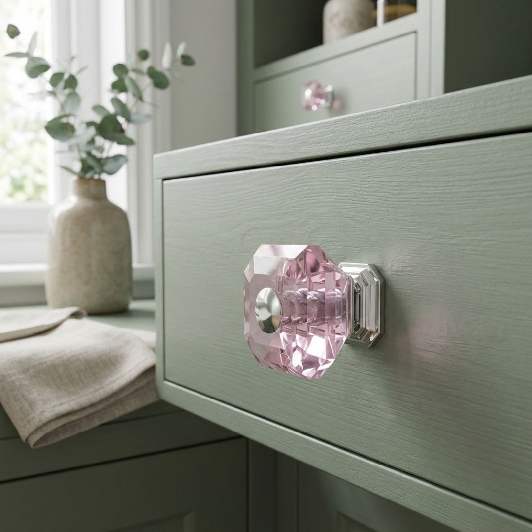 Clubhouse Cabinet Knob Polished Chrome Pink Crystal Decorative Knob