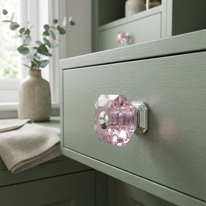 Clubhouse Cabinet Knob Polished Chrome Pink Crystal Decorative Knob