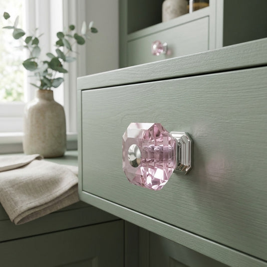Clubhouse Cabinet Knob Polished Chrome Pink Crystal Decorative Knob