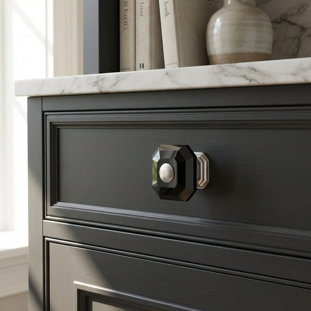 Clubhouse Cabinet Knob Satin Nickel Black Crystal Decorative Knob