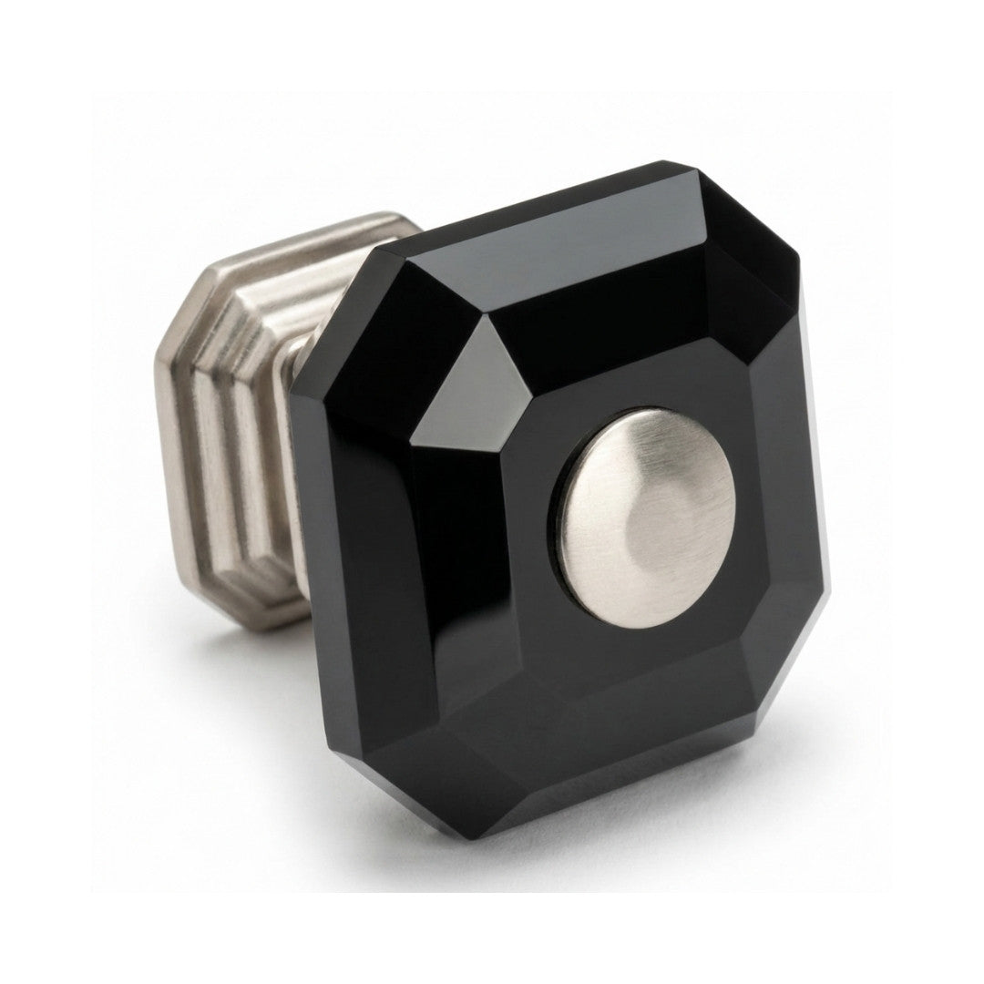 Clubhouse Cabinet Knob Satin Nickel Black Crystal Decorative Knob