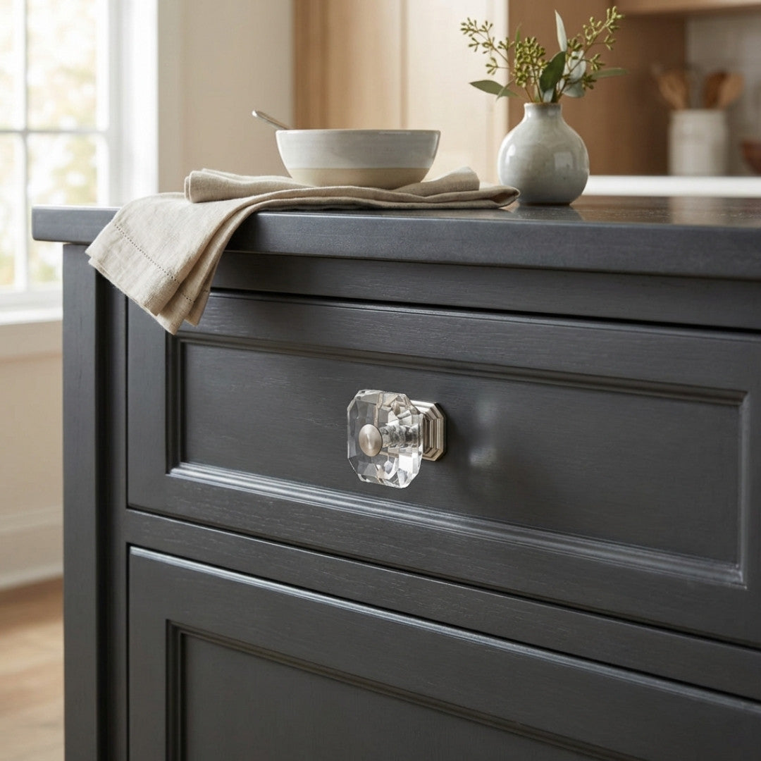 Clubhouse Cabinet Knob Satin Nickel Clear Crystal Decorative Knob