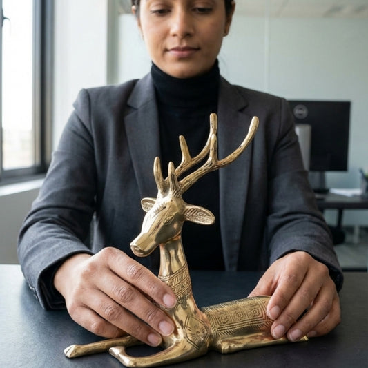 Deer - Premium Brass Deer Statue Gold Finish Decorative Sculpture for Home