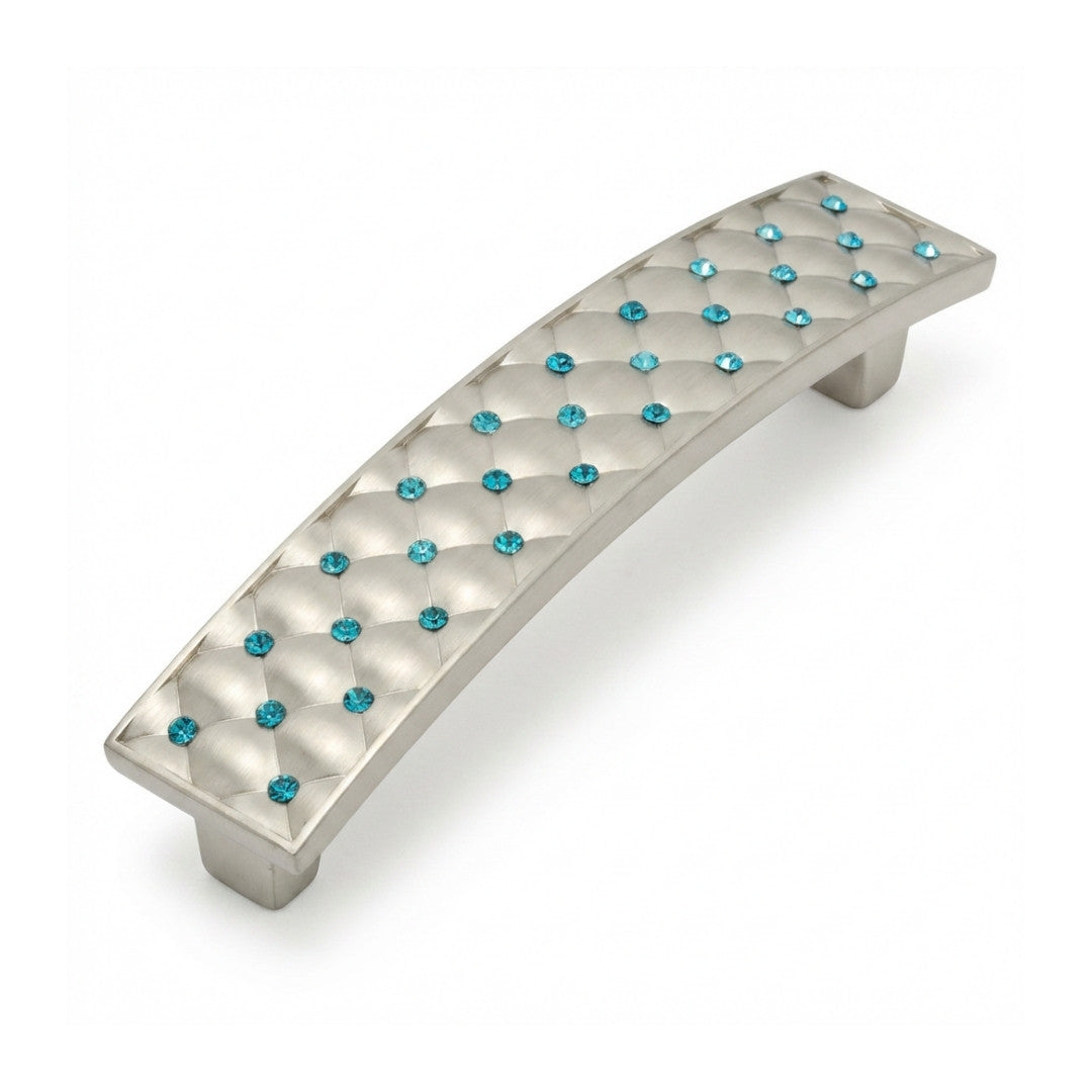 Gabrielle Cabinet Pull Satin Nickel Aqua Blue Crystal Decorative Handle