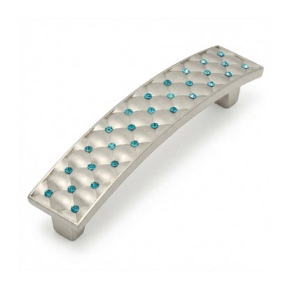 Gabrielle Cabinet Pull Satin Nickel Aqua Blue Crystal Decorative Handle