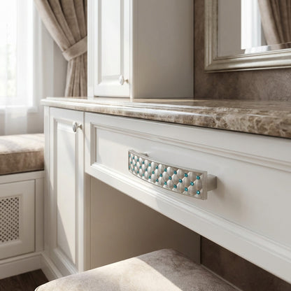 Gabrielle Cabinet Pull Satin Nickel Aqua Blue Crystal Decorative Handle