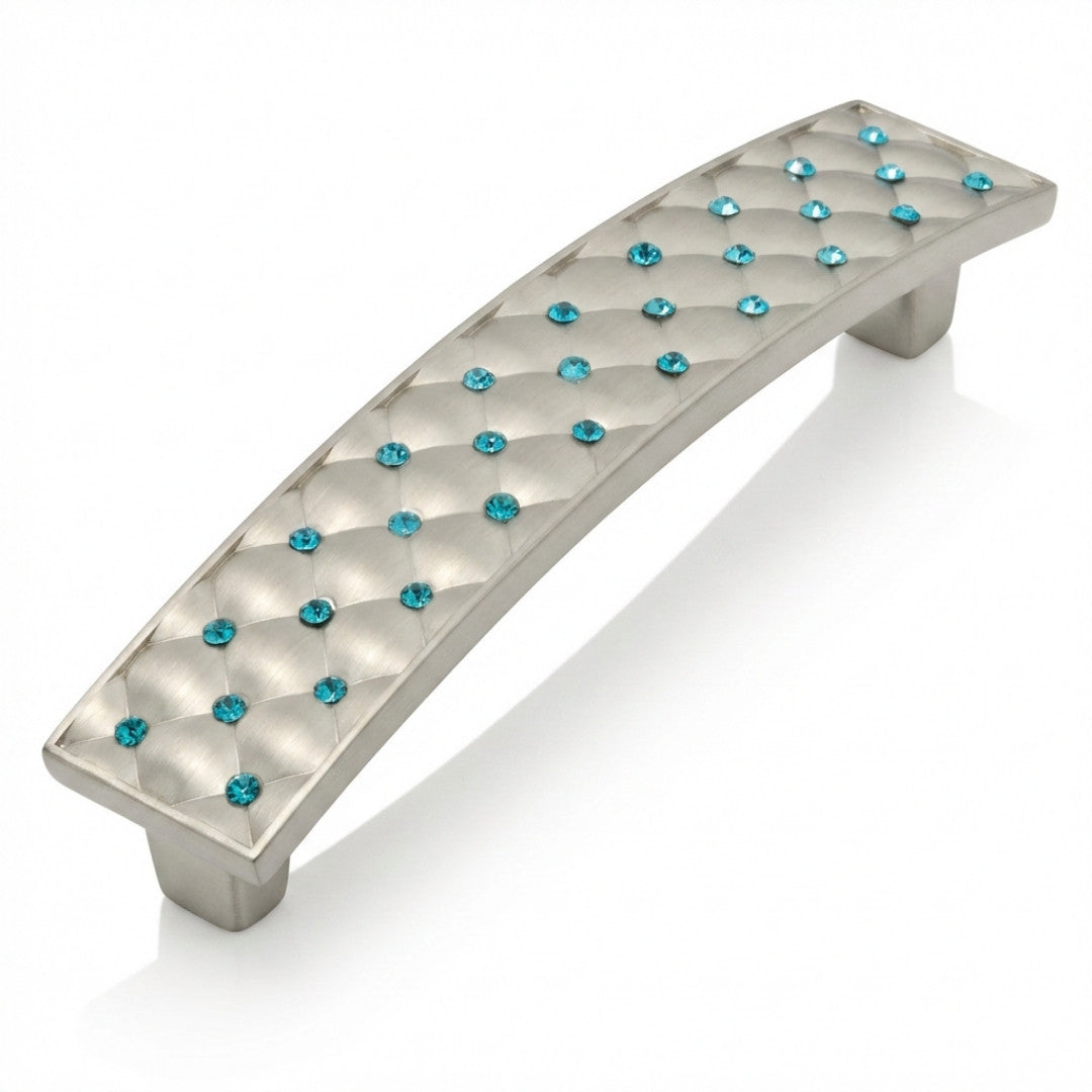 Gabrielle Cabinet Pull Satin Nickel Aqua Blue Crystal Decorative Handle