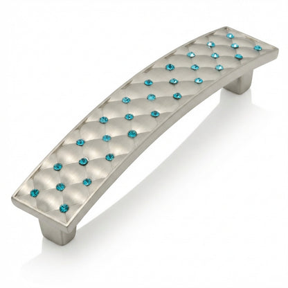 Gabrielle Cabinet Pull Satin Nickel Aqua Blue Crystal Decorative Handle