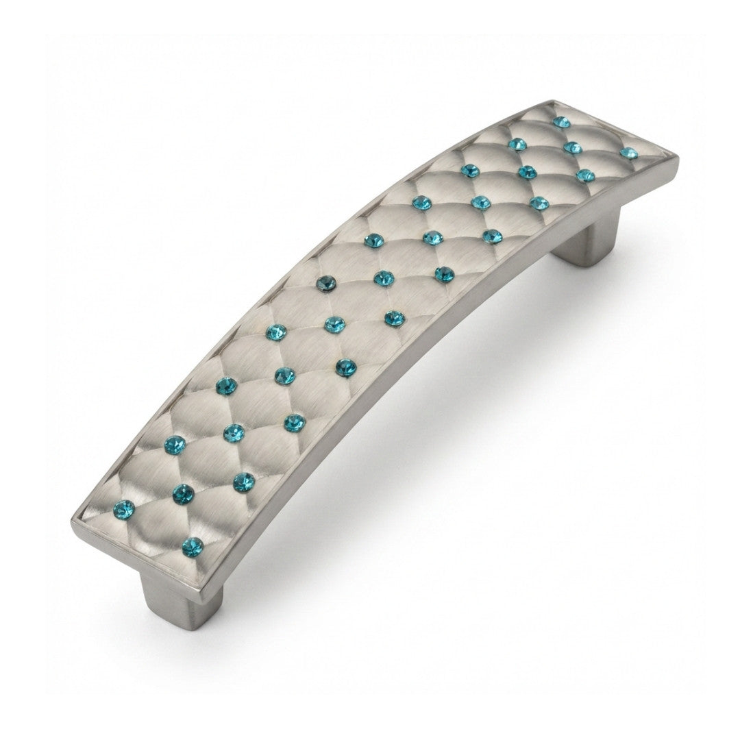 Gabrielle Cabinet Pull Satin Nickel Blue Crystal Decorative Handle