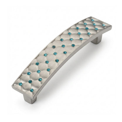 Gabrielle Cabinet Pull Satin Nickel Blue Crystal Decorative Handle