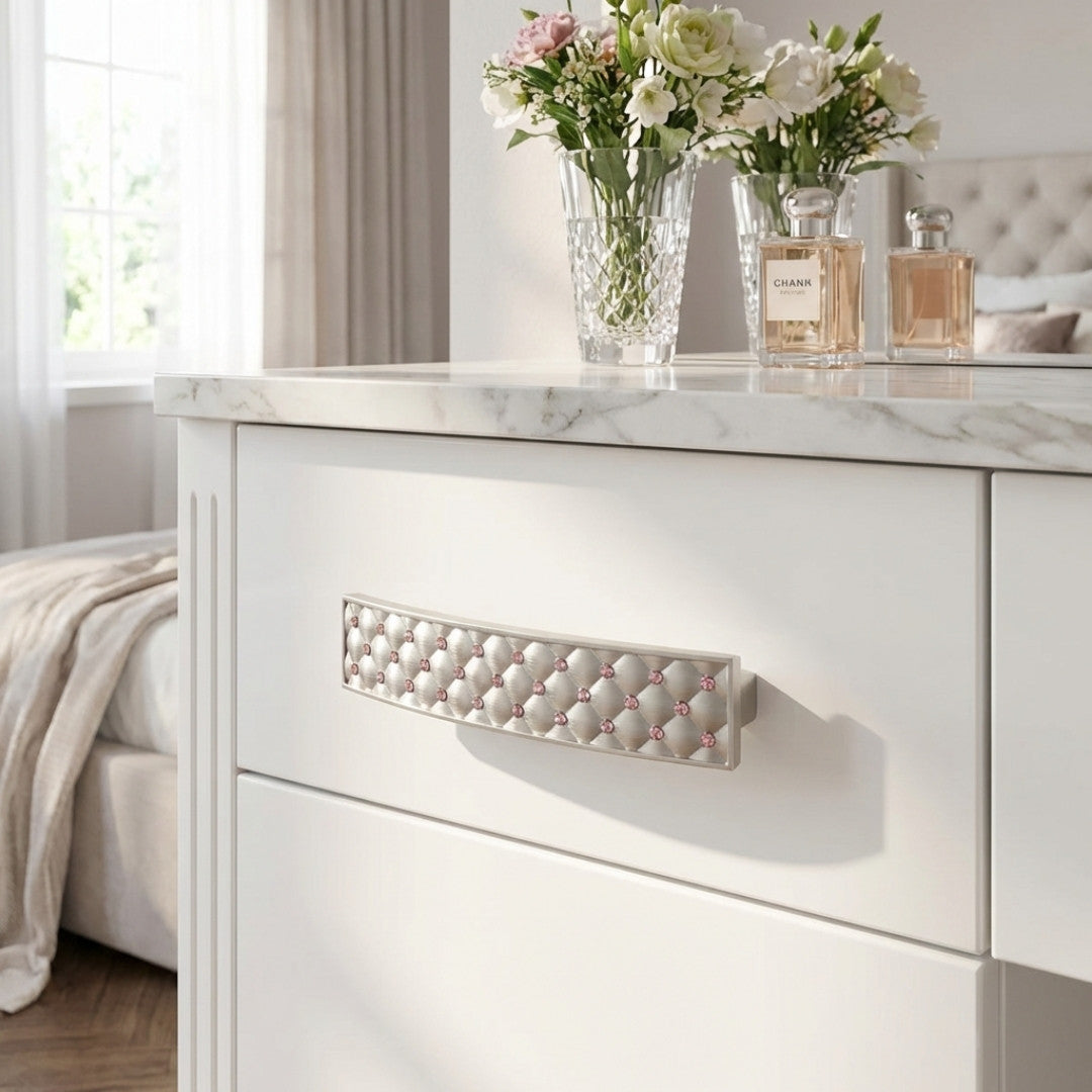 Gabrielle Cabinet Pull Satin Nickel Pink Crystal Decorative Handle