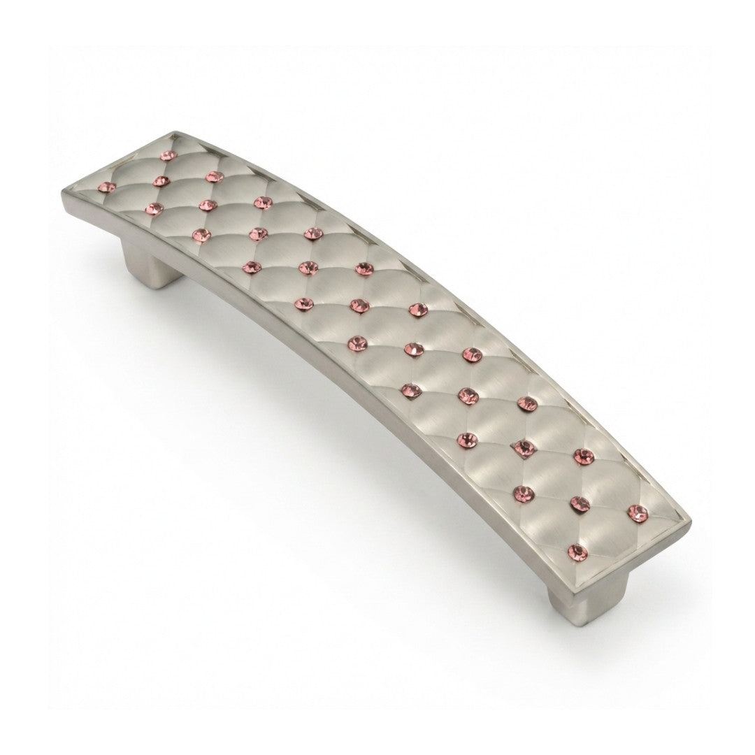 Gabrielle Cabinet Pull Satin Nickel Pink Crystal Decorative Handle