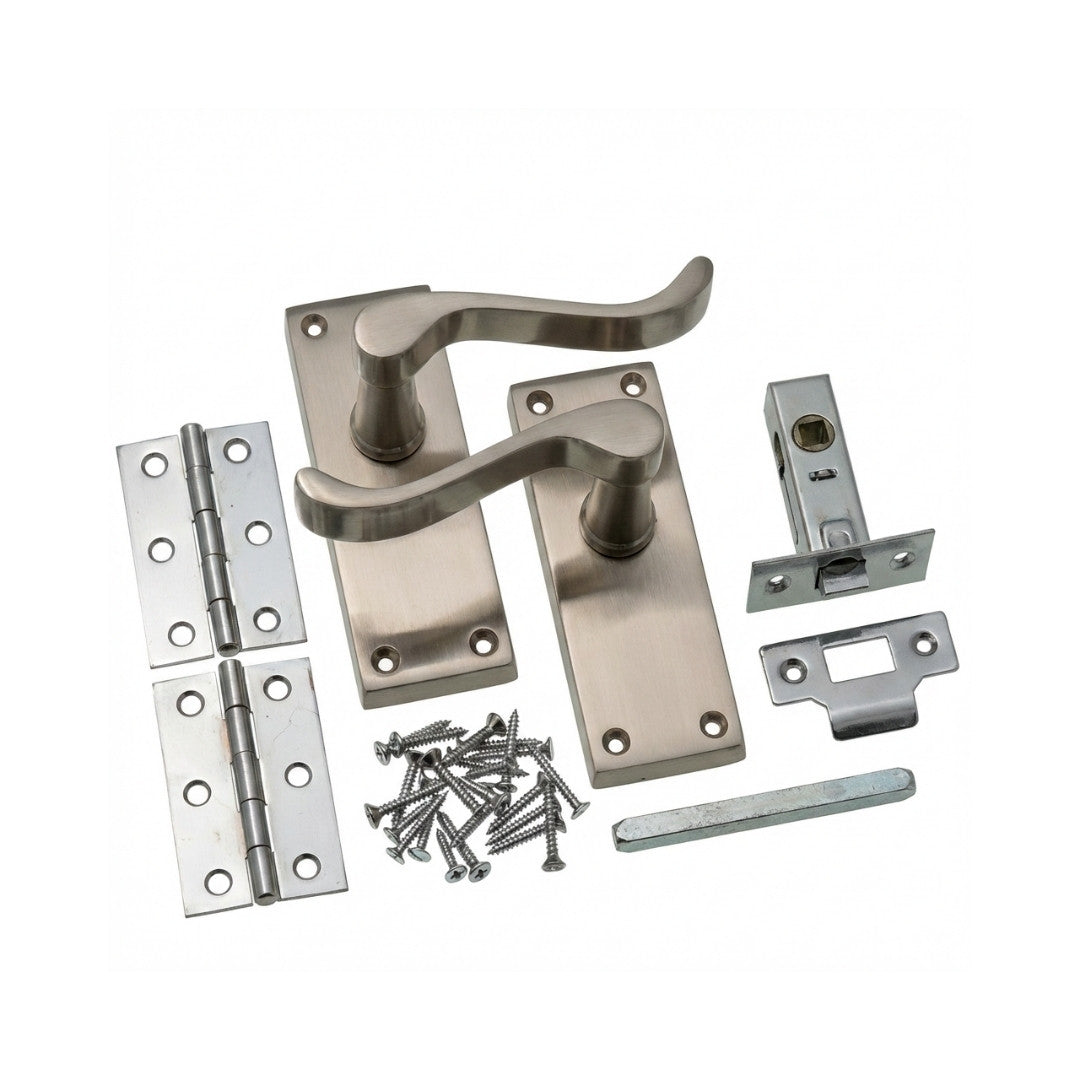 Vic Scroll Internal Door Pack Satin Nickel Lever Handle Set