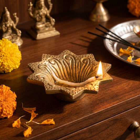 Brass Flower Deepak 3″ Handcrafted Decorative Diya