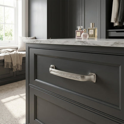 Bellissima Cabinet Pull Satin Nickel Clear Crystal Decorative Handle