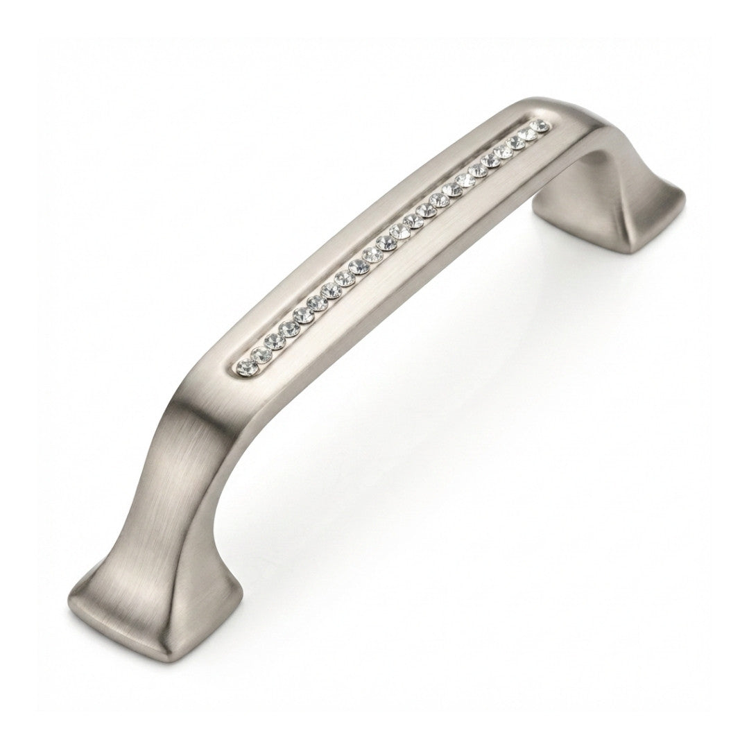Bellissima Cabinet Pull Satin Nickel Clear Crystal Decorative Handle