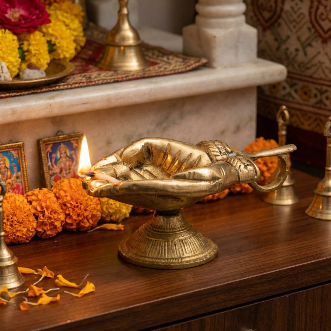 Brass Hand Deepak 6″ Handcrafted Decorative Diya
