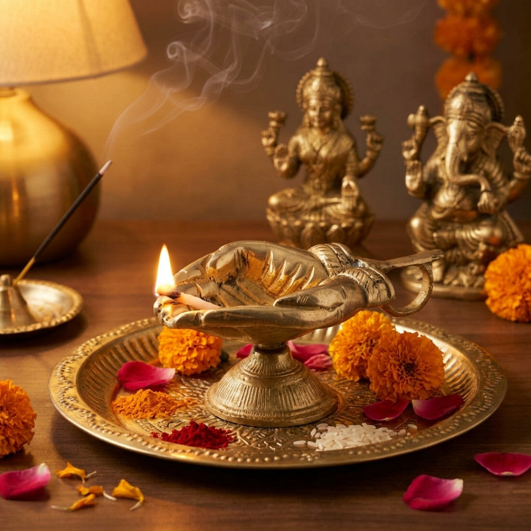 Brass Hand Deepak 6″ Handcrafted Decorative Diya