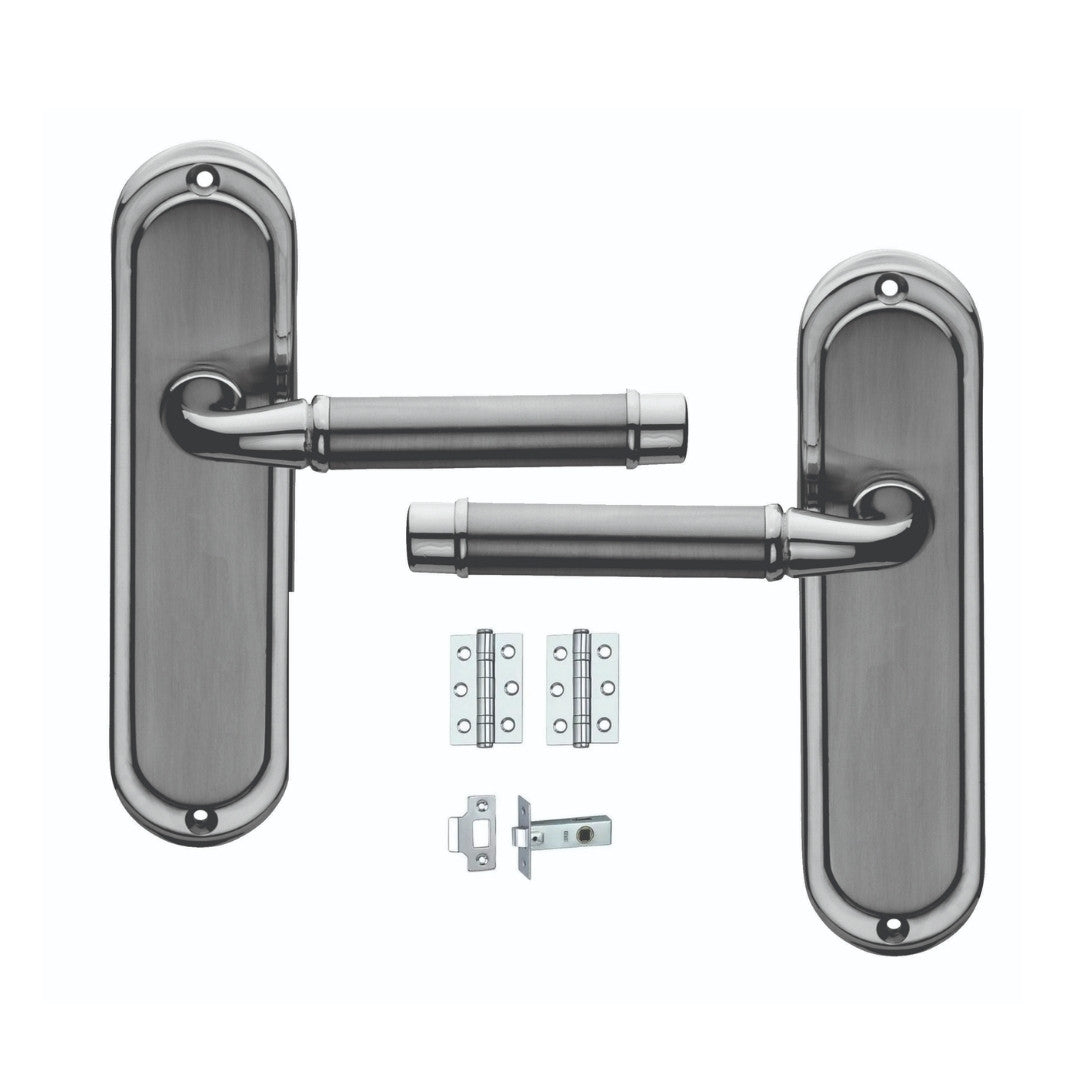 Chateau Door Lever Handles with Lock Chrome Finish Complete Door Set
