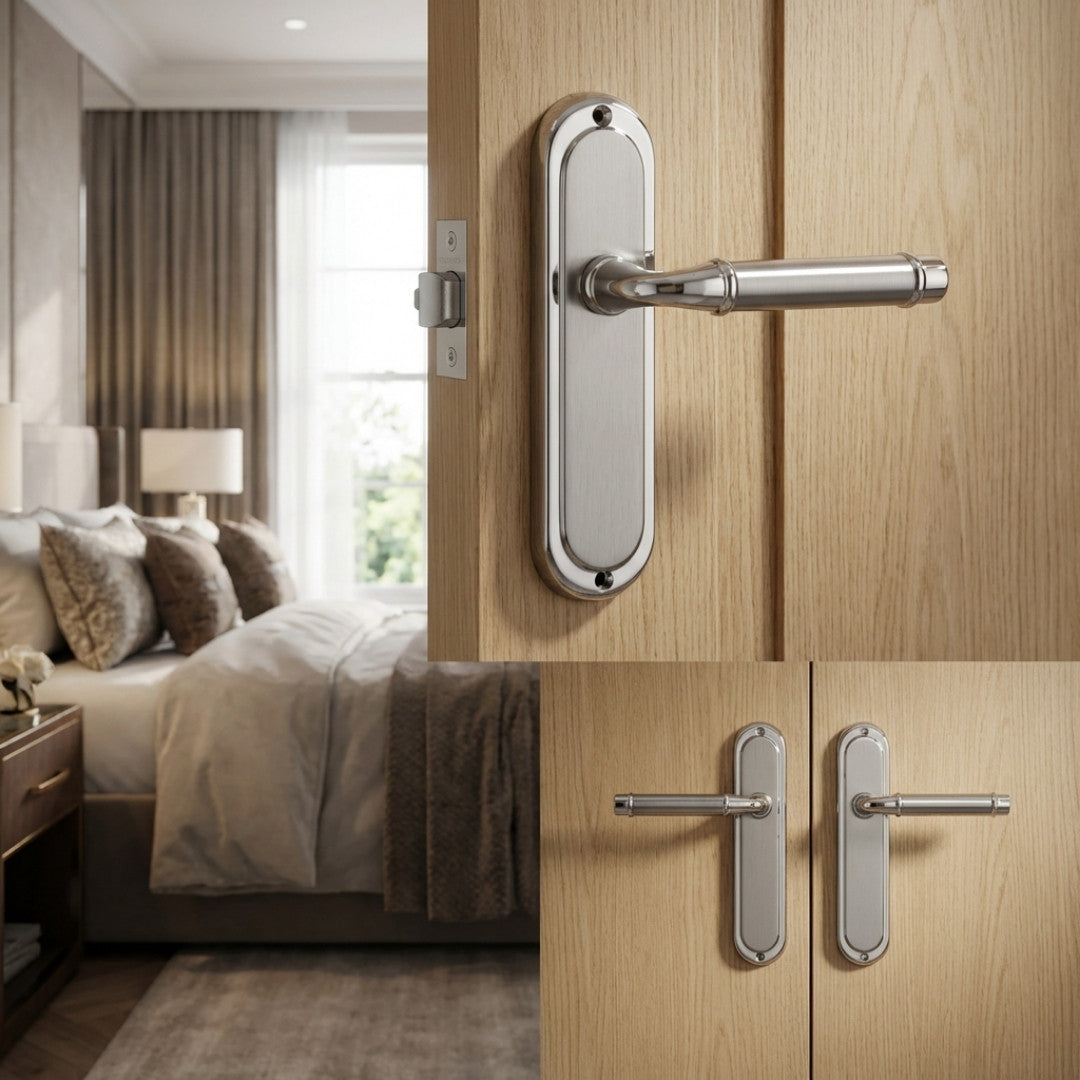 Chateau Door Lever Handles with Lock Chrome Finish Complete Door Set
