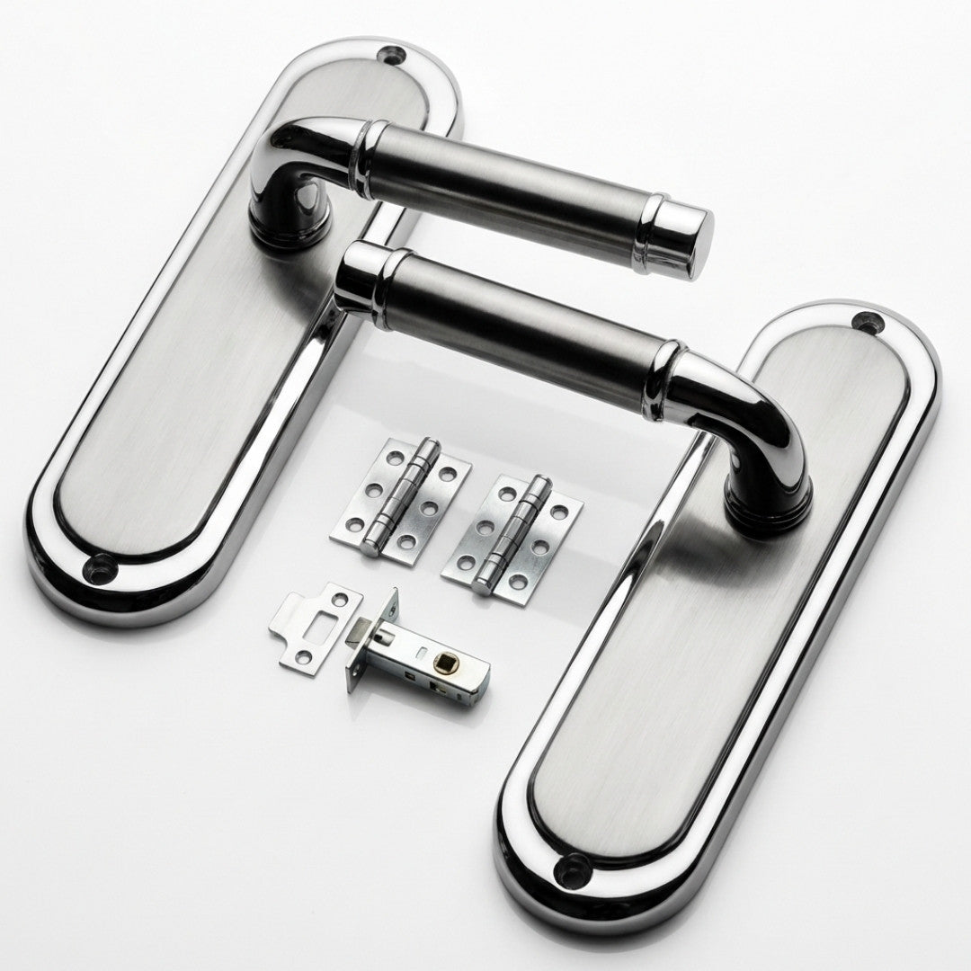 Chateau Door Lever Handles with Lock Chrome Finish Complete Door Set