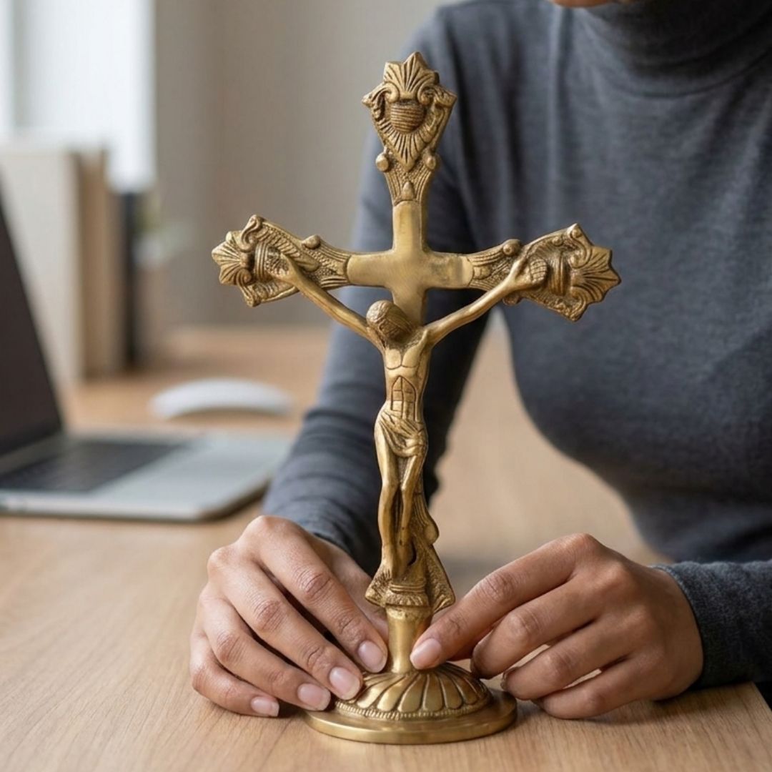 Handcrafted Solid Cast Brass Jesus Figurine – Gold Finish Decorative Brass Statue