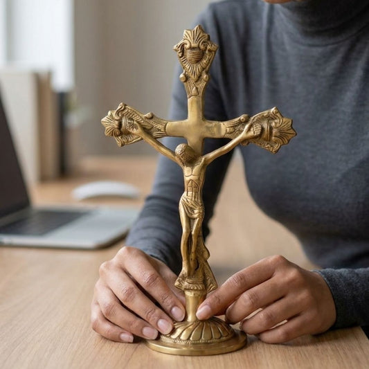 Handcrafted Solid Cast Brass Jesus Figurine – Gold Finish Decorative Brass Statue