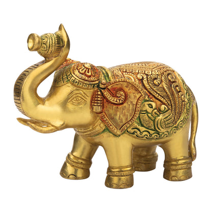 Handcrafted Solid Cast Brass Elephant Figurine – Gold Finish Decorative Showpiece (6 Inch)
