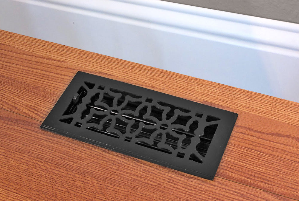 Cast Iron Floor Vent Victorian Style 2-1/4″ × 10″ Black Air Vent Cover