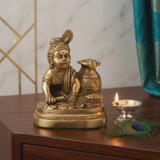 DLUXDEKOR-Lord Gopal Ji (Ladu Gopal Ji) Brass Idol 6″ Handcrafted Decorative Statue.mp4